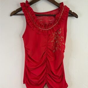 Vintage Ruffle Neck coquette Y2K Top with Embellished Detail